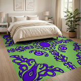 Purple Swirl Tribal Motif Green Area Rug