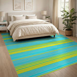 Teal Yellow Striped Geometric Area Rug