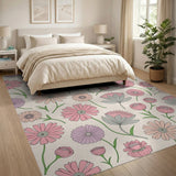Pastel Pink Daisy Lavender Floral Area Rug