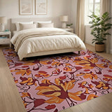 Blush Pink Orange Floral Vintage Area Rug