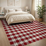 Red and White Gingham Check Area Rug