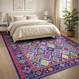 Vibrant Purple Diamond Tribal Area Rug