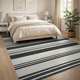 Geometric Modern Bold Black White Striped Woven Rug