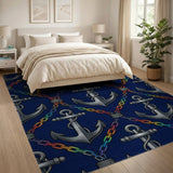 Navy Rainbow Anchor Chain Washable Area Rug