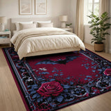 Gothic Bat Rose Red Area Rug