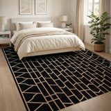 Gold and Silver Black Gold Geometric Lattice Area Rug
