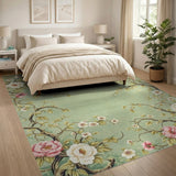 Pale Green Peony Branch Floral Rug