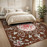 Vintage Floral Medallion Brown Area Rug