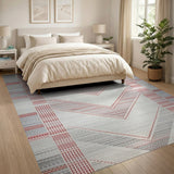 Grey Red Chevron Geometric Area Rug