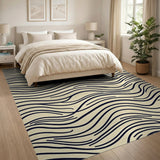 Beige Black Wavy Lines Area Rug