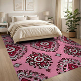Pink Ornate Floral Damask Area Rug
