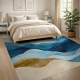 Serene Blue Wave Layers Abstract Area Rug