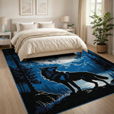 Howling Wolf Full Moon Forest Silhouette Rug