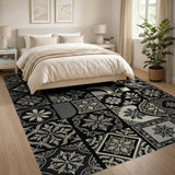 Black White Ornate Tile Mosaic Rug