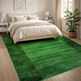 Lush Green Vertical Stripe Shag Area Rug