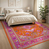 Multi-color and Patterns Vibrant Orange Pink Persian Medallion Rug