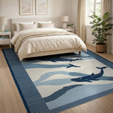 Leaping Whales Ocean Waves Blue Teal Area Rug