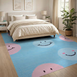 Playful Cartoon Smiley Faces Knit Area Rug