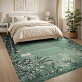 Whimsical Woodland Bunnies Green Area Rug