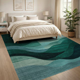 Emerald Teal Wave Abstract Area Rug