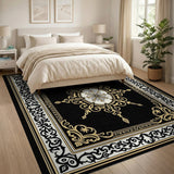Gold and Silver Ornate Black Gold Medallion Area Rug