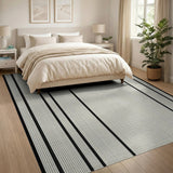Bold Black White Vertical Stripe Geometric Rug