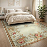 Elegant Ivory Peony Border Area Rug
