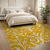 Gold Damask Floral Area Rug