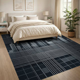 NYC Skyline Geometric Grid Grey Area Rug