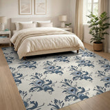Blue Teal Abstract Floral Swirl Area Rug