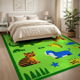 Kids Cartoon Jungle Animal Area Rug Tigers Dinos Sharks