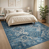 Indigo Blue Distressed Geometric Area Rug