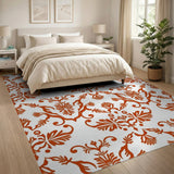 Burnt Orange Damask Floral Area Rug