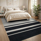 Black and White Modern Black White Striped Geometric Area Rug