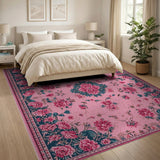 Vintage Pink Rose Medallion Rug