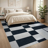 Irregular Black White Checkered Area Rug