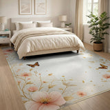 Blush Pink Peony Butterfly Floral Rug