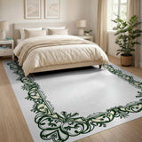 Green Ornate Green Floral Frame Area Rug