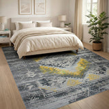Distressed Grey Mustard Yellow Southwestern Rug