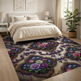 Ornate Purple Floral Framed Vintage Rug