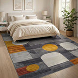 Modern Geometric Grey Orange Abstract Area Rug