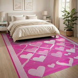 Geometric Modern Playful Pink Hearts Area Rug