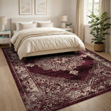 Distressed Red Vintage Medallion Area Rug