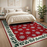 Red Snowflake Area Rug with Holly Leaf Border