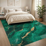 Emerald Green Gold Vein Abstract Area Rug