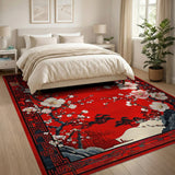 Red Plum Blossom Chinese Landscape Area Rug