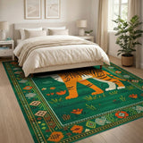 Playful Tiger in Starry Green Meadow Rug