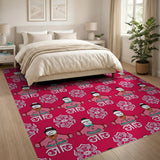 Red Festive Cartoon Snowmen Red Area Rug