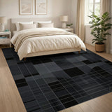 Modern Geometric Black White Abstract Rug