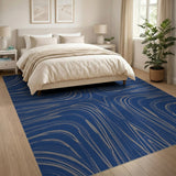 Abstract Navy Gold Wave Area Rug